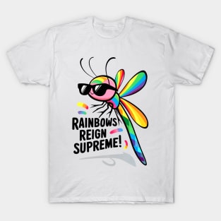 Rainbow Reigns Supreme: A Stylish Dragonfly with Pride Sunglasses T-Shirt